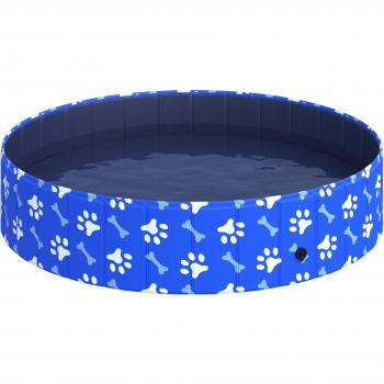 PawHut Piscina Plegable para Perros Diámetro Ø140 cm PVC Azul con Fondo Antideslizante