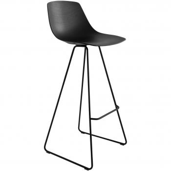 Miunn - Taburete de bar patín negro barnizado negro poro abierto/veneer/patas negro/altura de asiento 75cm