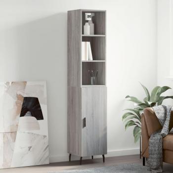 Aparador alto de madera contrachapada gris Sonoma 34,5x34x180 cm con 1 puerta, mueble de almacenaje para salón, buffet y armario auxiliar