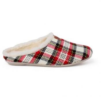 Zapatillas de Casa Abiertas de Niña de Pura Lana con Cuadros