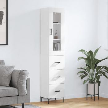 Aparador alto de madera contrachapada blanco brillo 34,5x34x180 cm