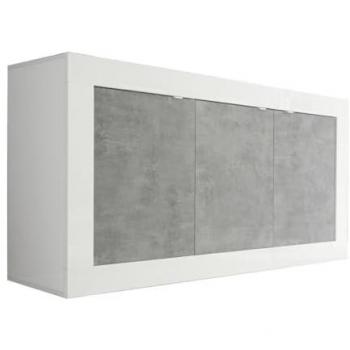 Aparador COMETE - 3 puertas - Blanco lacado y cemento