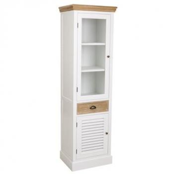 Vitrina de Madera de Paulonia y MDF Blanca con 2 Puertas y 1 Cajón 40 x 180 x 54 cm