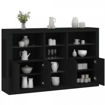 Aparador con luces LED negro 162x37x100 cm Mueble de Almacenaje de Salón Buffet para salón Armario Auxiliar Armario de Almacenamiento