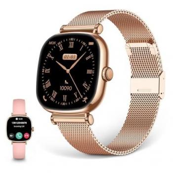Smartwatch Ksix Iria Rosa, Pantalla AMOLED 1.7, Autonomía 4 Días, Correa Metal y Silicona, Modos Deporte y Salud, Llamadas