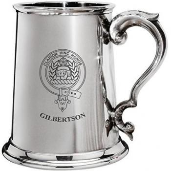 Gilbertson Family Crest Polished Pewter 1 Pint Tankard with Scroll handle