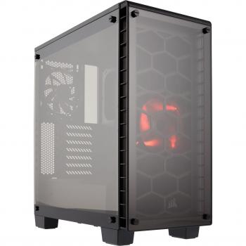 Corsair Crystal 460X - Caja de PC, Mid-Tower ATX compacto, ventana lateral cristal templado con ventilador, Iluminación Rojo LED, Negro