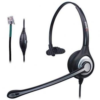Auriculares Teléfono Fijo Cableados Mono, Micrófono con Cancelación de Ruido, WANTEK Cascos con Control de Volumen para Avaya Aastra Alcatel Lucent Gigaset Mitel Plantronics