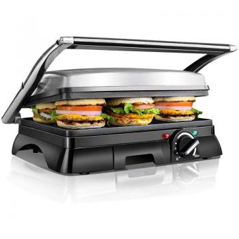 Parrilla Eléctrica AIGOSTAR 2000W con Regulador de Temperatura, Apertura 180º, Placas Antiadherentes y Bandeja Recoge Aceite
