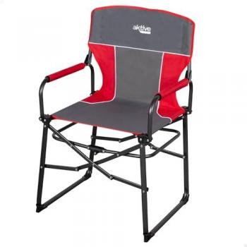 Silla Plegable de Camping Aktive con Reposabrazos Acolchados y Soporte Antivuelco, 54x49x92 cm, Color Gris y Rojo, Capacidad 110 kg