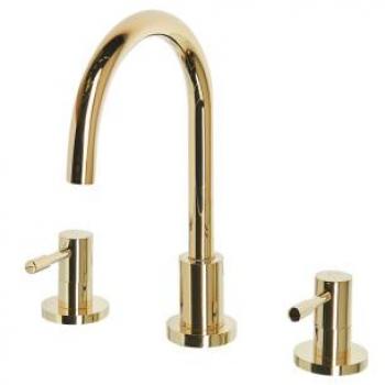 Grifo Mezclador de Lavabo Dorado en Latón con Dos Palancas y Caño Curvo Sipi