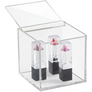 mDesign - Organizador de cosméticos con tapa, para gabinete del tocador; guarda maquillaje, productos de belleza - 10,2 cm de alto - Claro