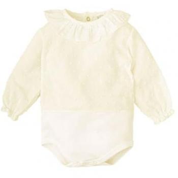 Body camisa plumetti manga larga cuello volante CALAMARO, color BEIG, talla 0