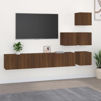 Mueble de TV de madera contrachapada con acabado en roble marrón