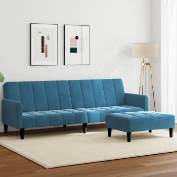 Sofá cama de 2 plazas con reposapiés de terciopelo azul Vidaxl Azul
