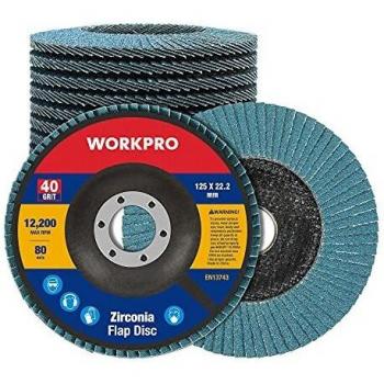 WORKPRO 10 PC Discos Abrasivo Disco de Láminas Disco para Amoladoras Angulares ø 125 mm, Grano 40, para Acero Inoxidable, Metal/Acero y Madera