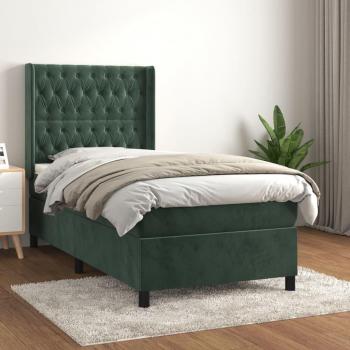 Cama box spring suave con colchón terciopelo verde oscuro 90x190 cm