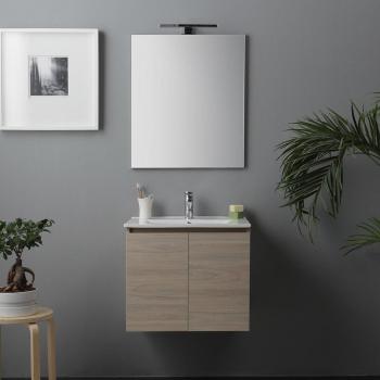 Kiamami Valentina Mueble DE BAÑO con Puertas Y Lavabo DE CERÁMICA + LUZ LED 60 CM Olmo Leone