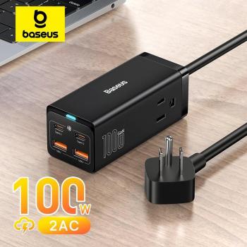 Baseus Cargador de Escritorio GaN3 Pro 100W Regleta con Enchufe Americano Estación de Carga Rápida para iPhone 16