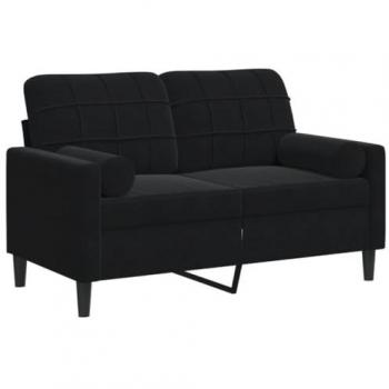 Sofá de 2 plazas con cojines en terciopelo negro, 120 cm, sofá tapizado, sofá de salón