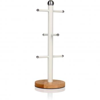 Soporte para Tazas Swan Nordic con Capacidad para 6 Tazas, Fabricado en Acero al Carbono, Incluye Base de Bambú, Diseño Estable y Duradero, Estilo Moderno - Blanco
