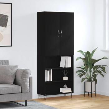 Aparador Alto Moderno Negro 69,5x34x180 cm de Madera Contrachapada con 3 Estantes y Cajón para Almacenaje en Salón