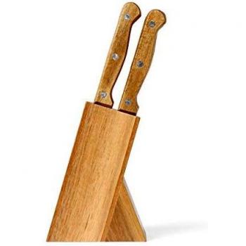 Set de 6 cuchillos para steak con soporte de madera Livoo - Acero inoxidable, 11 cm, grosor 1.2 mm