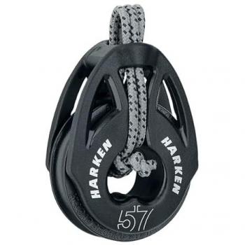 Polea Carbo T2 57 mm Negra Harken con sistema de sujeción suave, fabricada en material compuesto ligero, rodamiento de bolas, diseño compacto y alta resistencia a la corrosión
