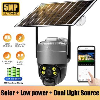 Cámara Solar HD 5MP 4G/WIFI para Exteriores con Batería Incorporada, Seguimiento Automático PTZ y Protección de Seguridad CCTV