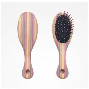 Cepillo Mini Striped Bamboo Ovalado Pua Plastico - Bifull, cepillo de pelo ovalado, mango de bambú con diseño a rayas, cerdas de plástico
