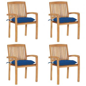 Stackable Teak Garden Chairs with Cushions - Set of 4