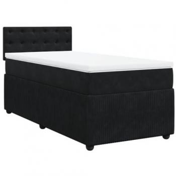 Cama box spring con colchón de muelles en terciopelo negro 90x200 cm