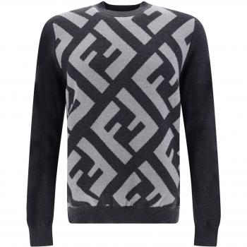 Fendi Grey Wool Logo Details Sweater - IT50 | L