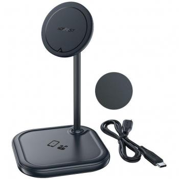 Cargador Inalámbrico 2 en 1 Qi de 15 W con Soporte Magnético para iPhone y Apple AirPods E6 Gris