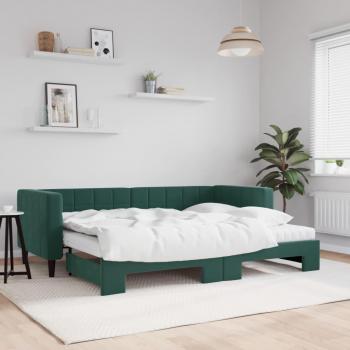 Sofá cama nido extraíble con colchón de terciopelo verde oscuro 80x200 cm