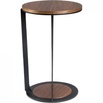 Mesita rincón ANGEL CERDÁ 2116C, madera de nogal y acero negro, chapa de nogal, dimensiones Ø38 x 56 cm