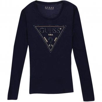 GUESS Triangle tee,Camiseta Manga Larga para Mujer S Marino