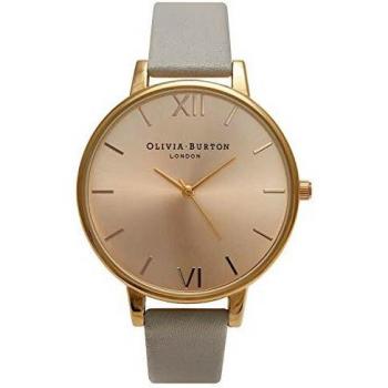 Reloj Analógico para Mujer Olivia Burton 38mm con Correa de Cuero Gris y Esfera Dorada - OB14BD33