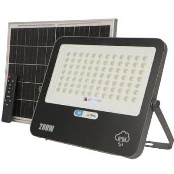 Foco Proyector LED Solar 200W SMD Slim IP65 con Sensor Crepuscular y Control Remoto, Luz Fría 6000K, 2800 Lúmenes, Batería de 20.000 mAh