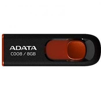 ADATA C008 8GB USB 2.0 Retractable Capless Flash Drive, Black/ Red