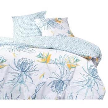 Juego de Cama Doble Reversible Sunshine 240 x 260 cm, Estampado Floral en Algodón, Color Blanco y Azul