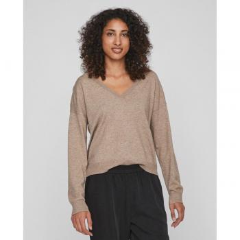 Jersey Vila Comfy cuello pico beige para mujer