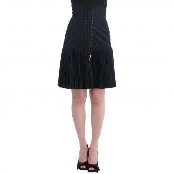 Roberto Cavalli Black Pleated Laced Midi Skirt - IT40|S, Size: XS