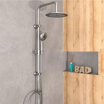 EISL Conjunto de ducha Screwing or Sticking cromado con sistema de ducha sin taladrar, incluye ducha de lluvia y ducha de mano con 3 tipos de chorro, acabado cromado