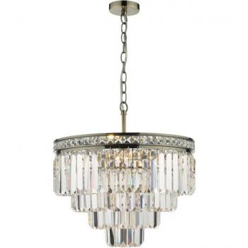 Lámpara colgante Vyana de cristal y latón antiguo, 4 bombillas E14, tamaño 3,4 cm