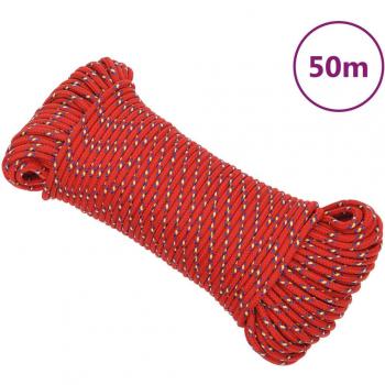 Cuerda de barco polipropileno roja 4 mm 50 m, línea trenzada multiusos para vela, canotaje y yate, resistente a la intemperie y a la abrasión