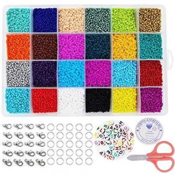 Cuentas de Colores 24000 piezas Abalorios para Hacer Pulseras, 24 Colores Conjunto de Cuentas de Colores con Alfabeto Redondo Cuentas y herramienta de abalorios, 2mm Mini Cuentas para DIY Pulseras