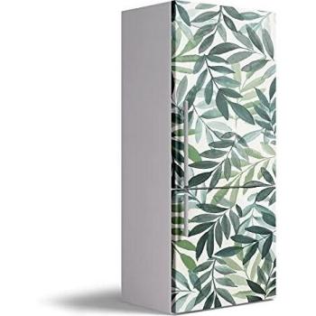 Vinilo Adhesivo Decorativo para Nevera, 60 x 185 cm, Varias Medidas, Impermeable y Resistente, Decoración para Muebles de Cocina, Hojas Verdes en Acuarela, VNL-N026