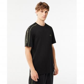 Lacoste TH1411-00 Camiseta para Hombre Regular Fit de Piqué Técnico con Estampado, Algodón/Poliéster/Elastano, Negra