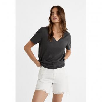 Stradivarius Basic V-Neck T-Shirt Dark Grey Small